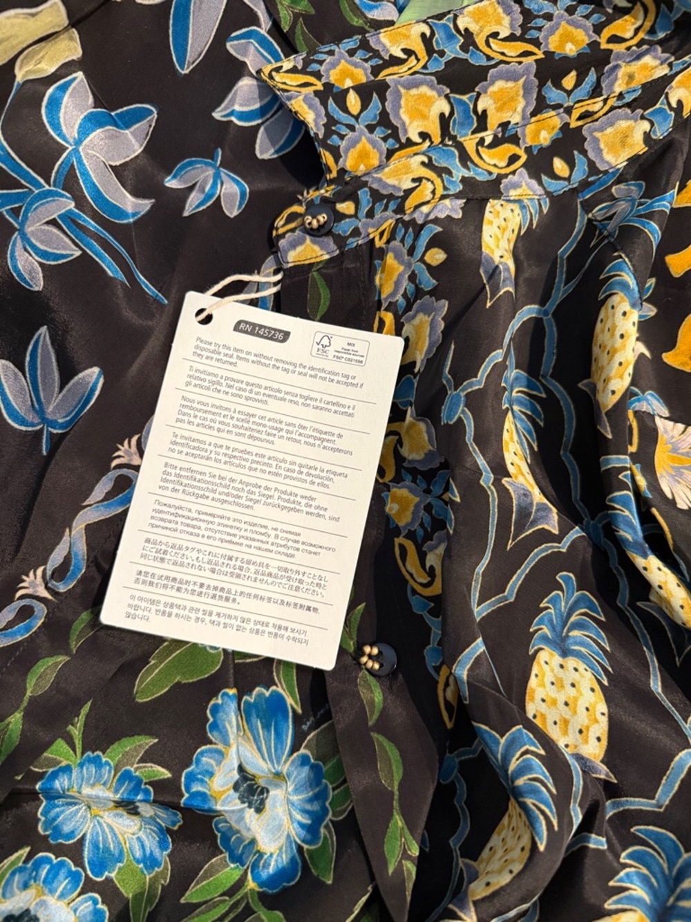 NWT Black Floral & Pineapple Button-Up Blouse